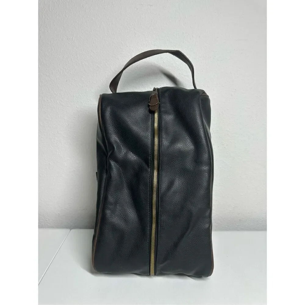 Vintage Rare Men’s Faux Leather Shoes Bag Faux Fur Lined Straps Pocket